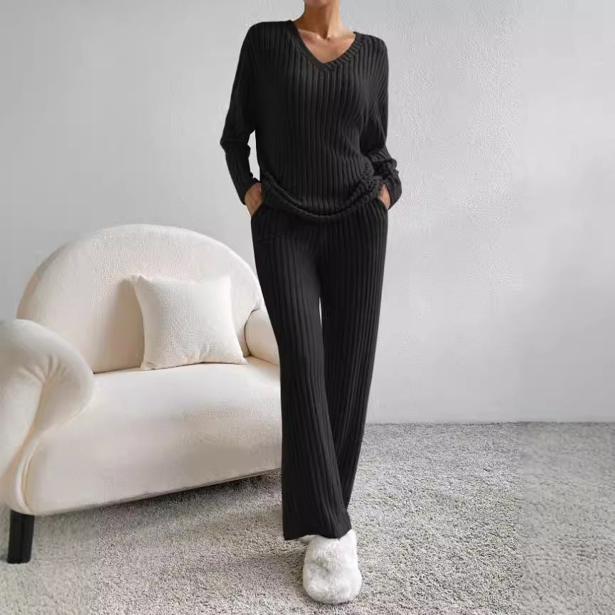 Levoire | Ensemble De Détente En Tricot Côtelé Noir