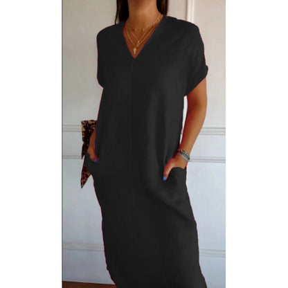 Levoire | Robe courte à encolure en V à manches courtes Noir