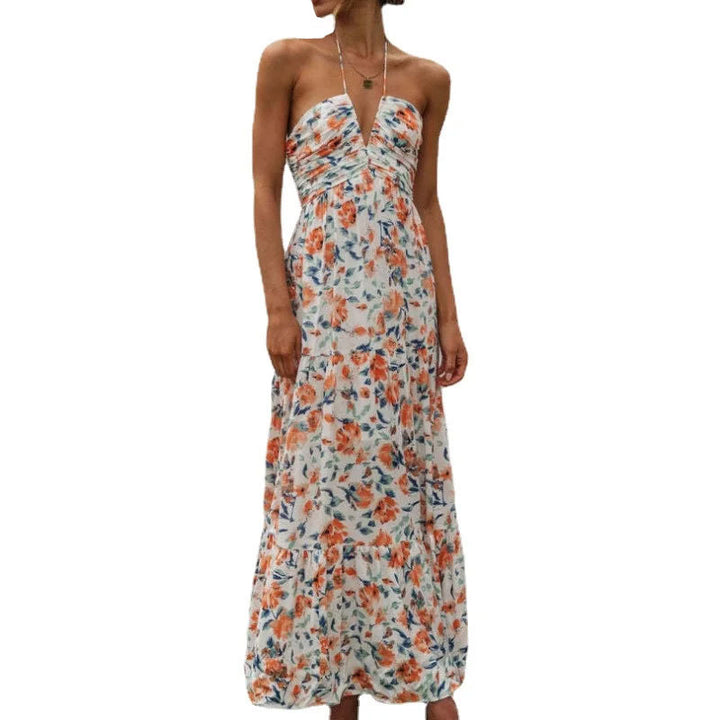 Robe maxi femme avec décolleté en V profond et gathering romantique Levoire