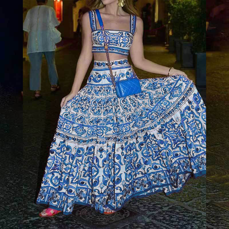 Ensemble femme deux pièces avec imprimé floral et jupe évasée Levoire
