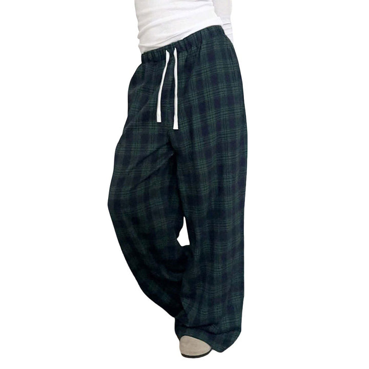 Pantalons à carreaux décontractés pour femmes avec taille élastique et cordon de serrage ajustable Levoire