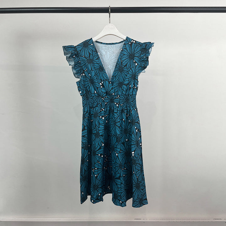 Robe Florale Élégante pour Femmes avec Ourlet Ample et Volants Levoire