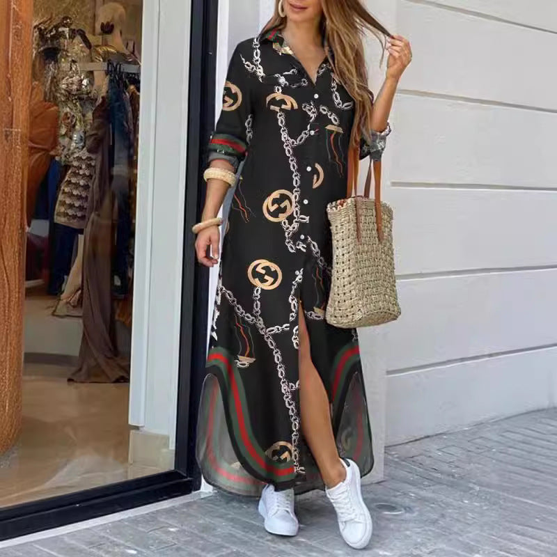 Robe chemise pour femmes avec motif élégant et fentes latérales Levoire