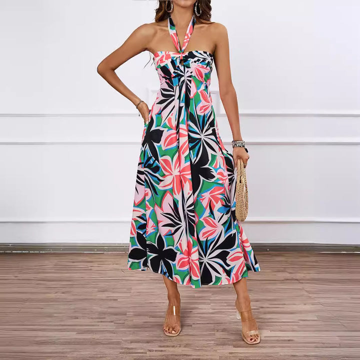 Robe maxi femme avec design à épaules dénudées et motif floral Levoire