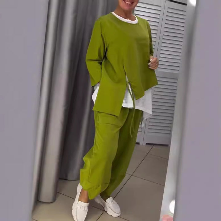 Ensemble de loisirs décontracté pour femmes en deux pièces avec haut asymétrique et pantalon confortable Levoire