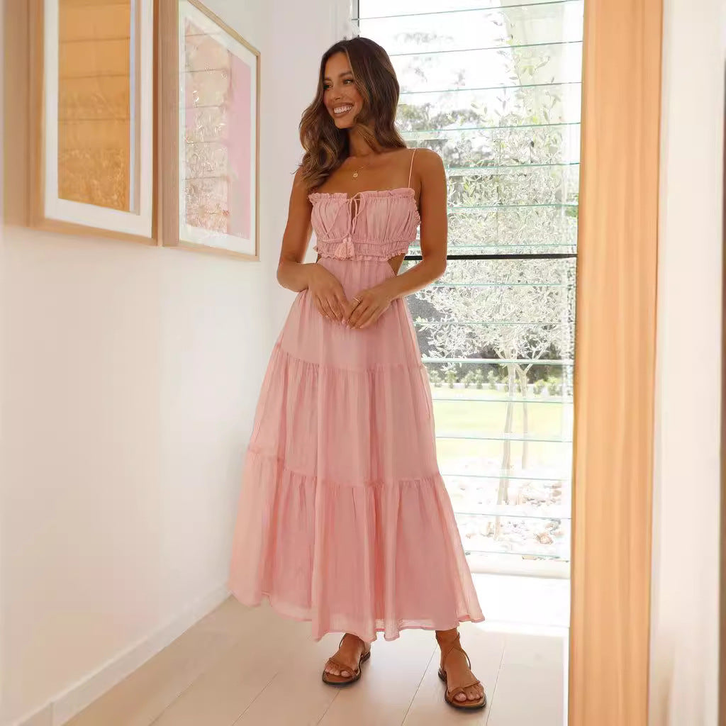 Robe maxi hamac pour femmes avec volants et accents en dentelle Levoire
