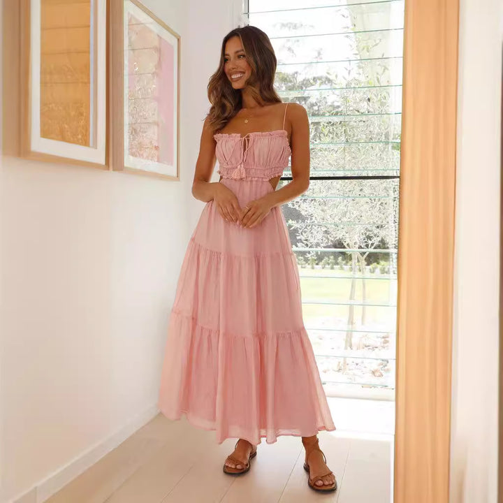 Robe maxi hamac pour femmes avec volants et accents en dentelle Levoire
