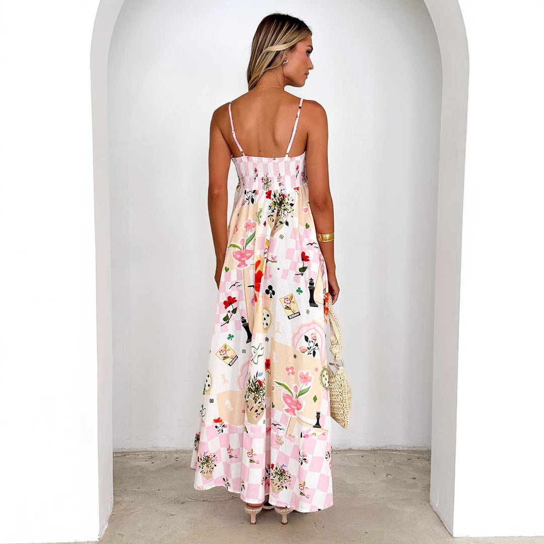 Robe maxi femme avec des bretelles élégantes et des accents floraux Levoire