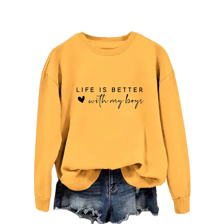 Pull femme confortable à col rond avec impression inspirante Levoire