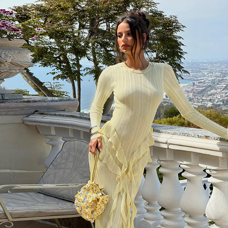 Robe maxi élégante pour femmes avec volants volumineux et manches longues Levoire