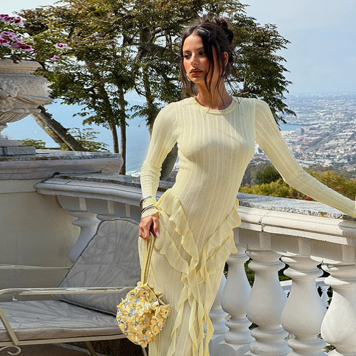Robe maxi élégante pour femmes avec volants volumineux et manches longues Levoire