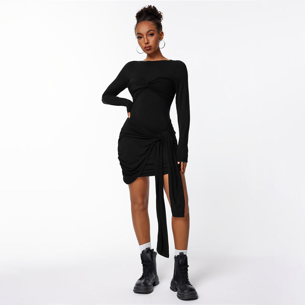 Robe portefeuille ajustée pour femmes avec manches longues et effet de fronces sur le côté Levoire