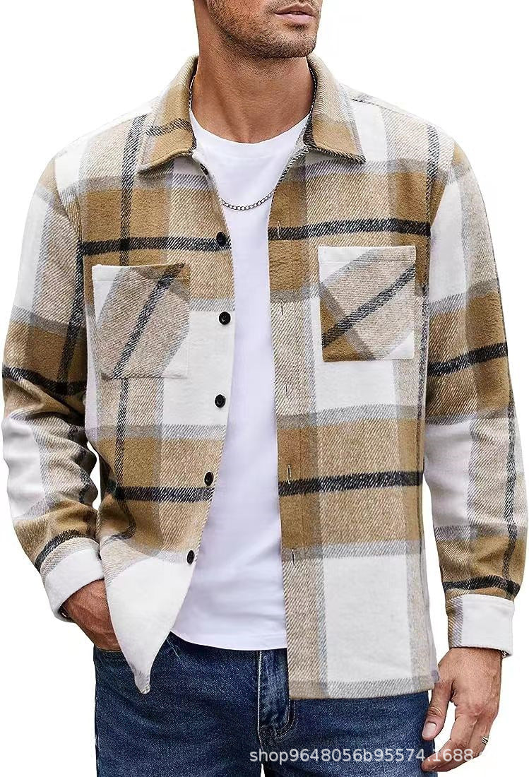 Levoire | Chemise À Carreaux Moderne Pour Hommes Avec Poches Doubles Khaki