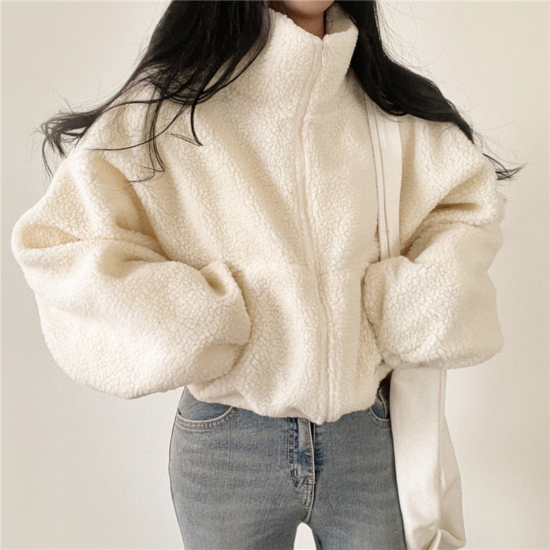 Levoire | Veste Zippée En Polaire Chaude À Manches Longues Renforcée Avec Poches Beige