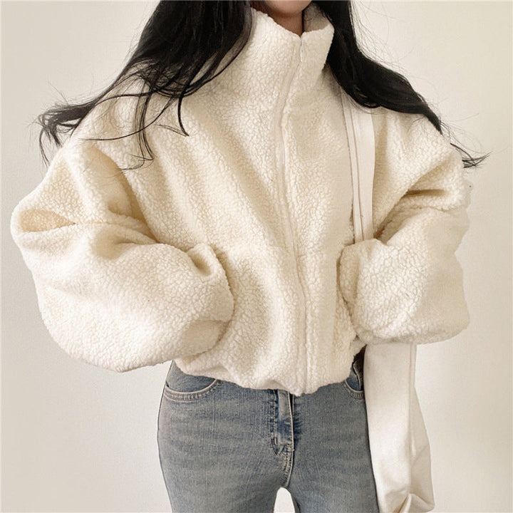 Levoire | Veste Zippée En Polaire Chaude À Manches Longues Renforcée Avec Poches Beige