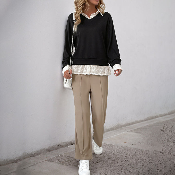 Sweat-shirt femme avec insert en dentelle romantique Levoire