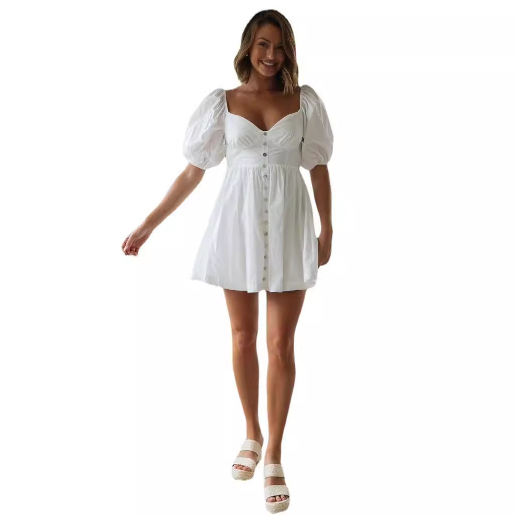 Robe d'été scandinave pour femme avec manches bouffantes et patte de boutonnage Levoire