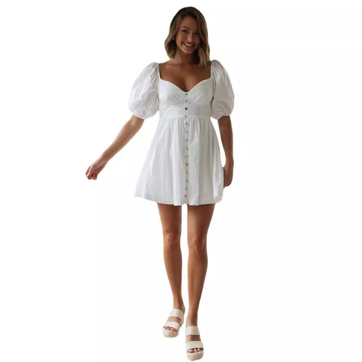 Robe d'été scandinave pour femme avec manches bouffantes et patte de boutonnage Levoire