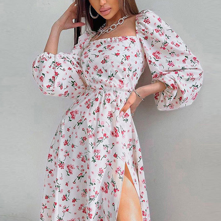 Robe maxi à manches longues pour femmes avec volants et motif floral Levoire