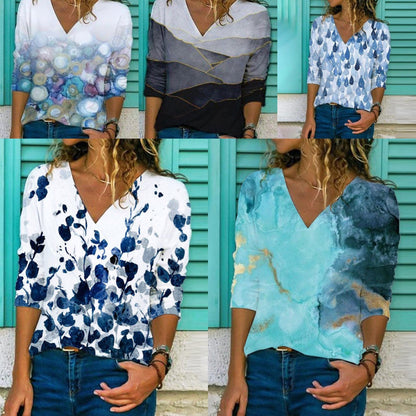 Levoire | Haut à manches longues imprimé décolleté en V tendance