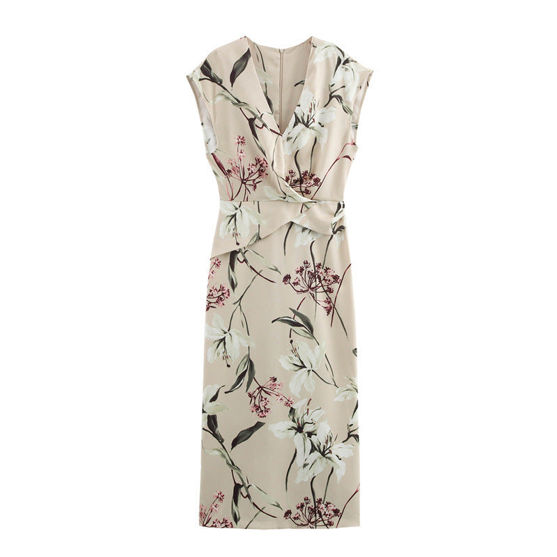 Levoire | Élégant Robe Satin Imprimé Col V