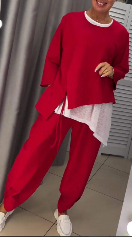 Ensemble de loisirs décontracté pour femmes en deux pièces avec haut asymétrique et pantalon confortable Levoire