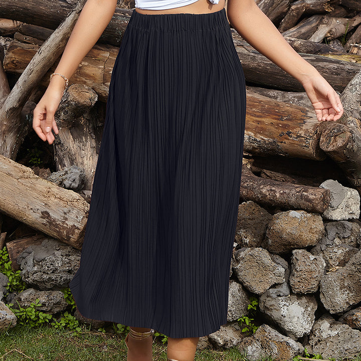 Jupe maxi plissée pour femmes avec taille élastique et fente latérale Levoire