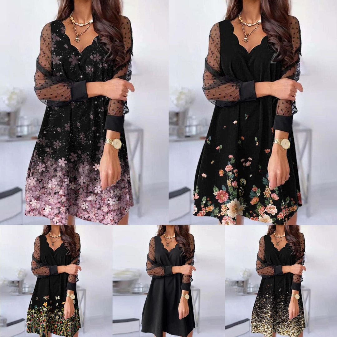 Levoire | Robe longue à manches longues en filet transparent avec décolleté en V