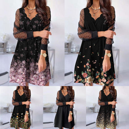 Levoire | Robe longue à manches longues en filet transparent avec décolleté en V