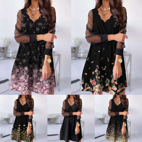Levoire | Robe longue à manches longues en filet transparent avec décolleté en V