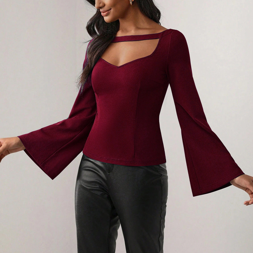 T-shirt femme avec décolleté en V profond et manches trompette élégantes Levoire