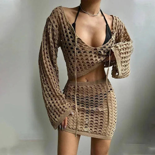 Levoire | Ensemble Robe de Plage Femme Polyester Blanc Noir Marron S-XL