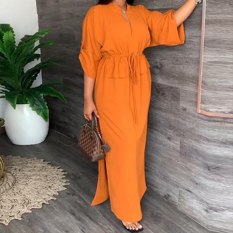 Robe maxi décontractée pour femmes avec ceinture et larges manches Levoire