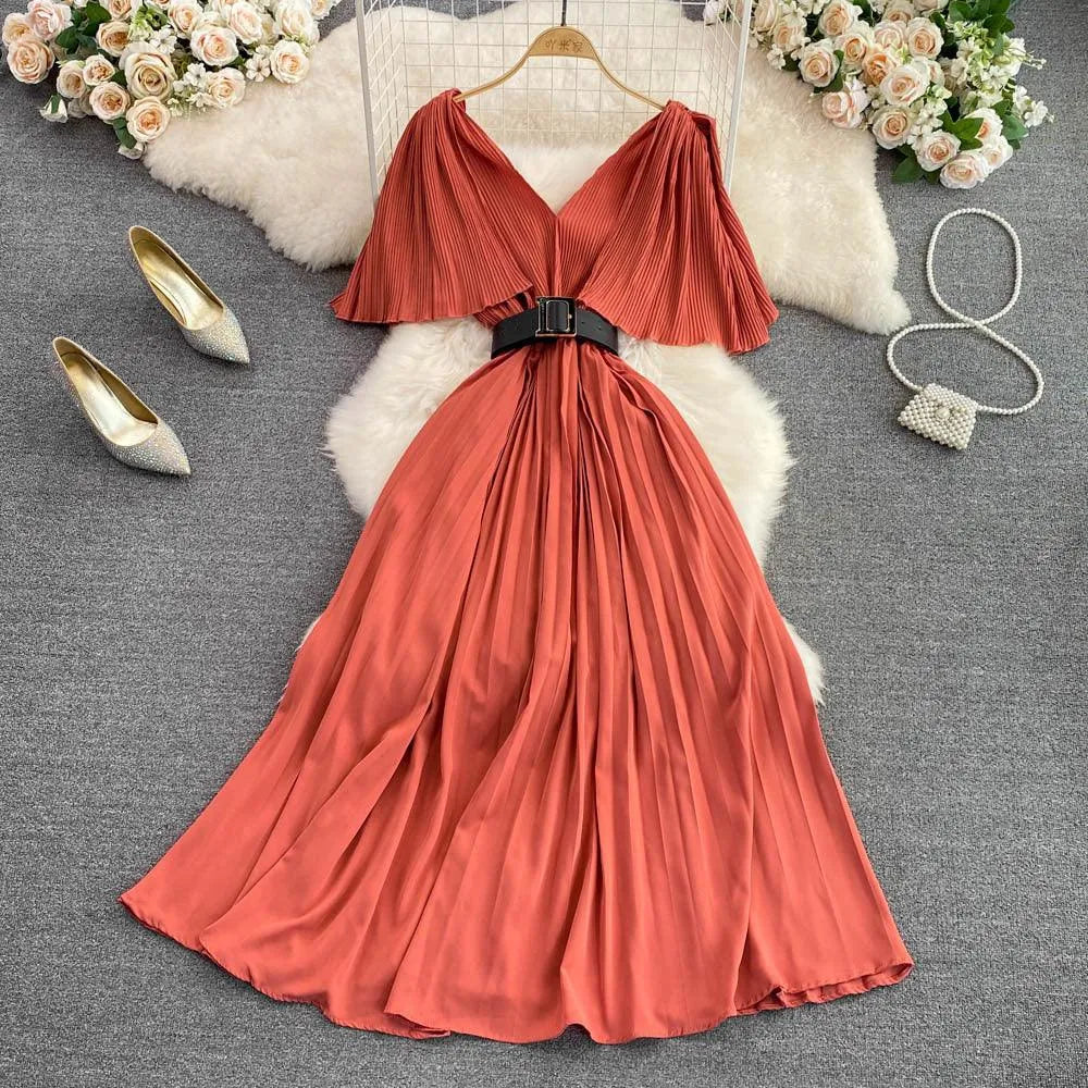 Levoire | Robe longue en A Orange Rouge Taille libre