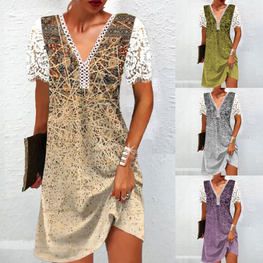 Levoire | Robe à manches longues imprimée V décolleté raffinée