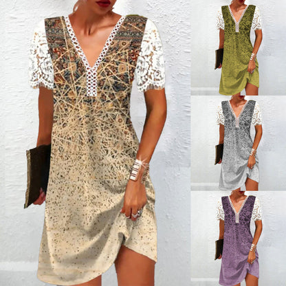 Levoire | Robe à manches longues imprimée V décolleté raffinée