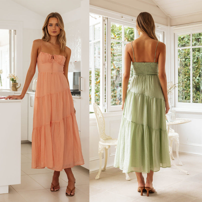 Robe maxi femme avec bretelles réglables et volants sophistiqués Levoire