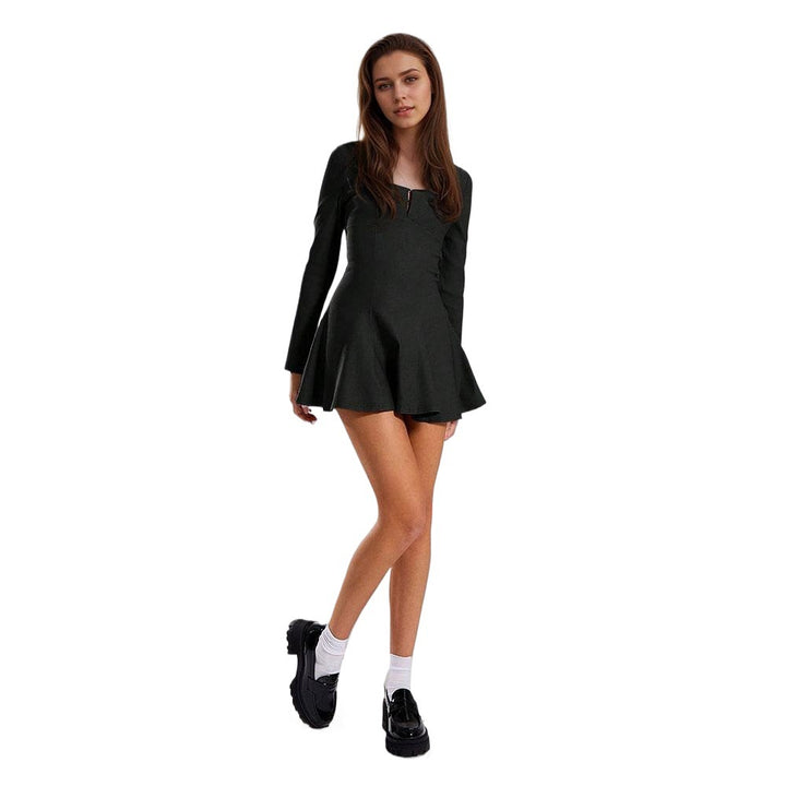 Robe mini femme à manches longues et élégante en V