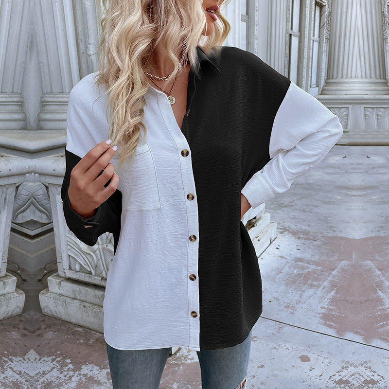 Chemise blouse oversize pour femmes avec deux designs de couleur et détails de boutons à la mode Levoire