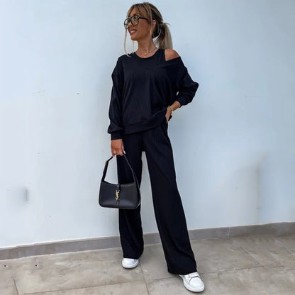 Levoire | Rennon V-ouvert chemise pantalon ensemble trois pièces noir