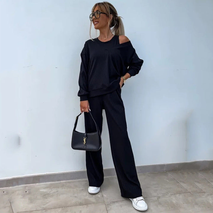 Levoire | Rennon V-ouvert chemise pantalon ensemble trois pièces noir
