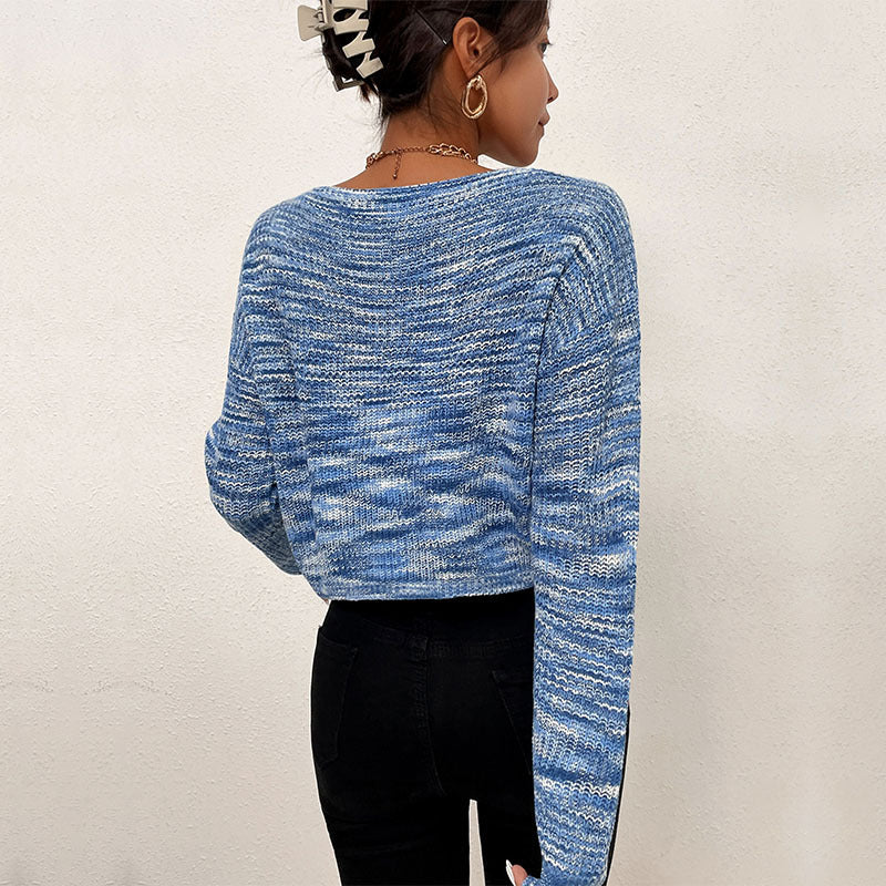 Pull en tricot oversize pour femmes avec encolure asymétrique et motif tendance Levoire