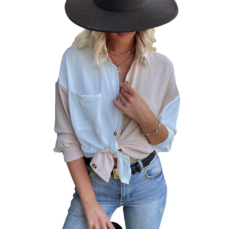 Chemise blouse oversize pour femmes avec deux designs de couleur et détails de boutons à la mode Levoire