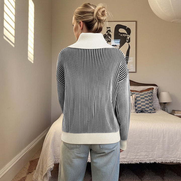 Pull femme avec motif rayé à la mode et col élégant Levoire