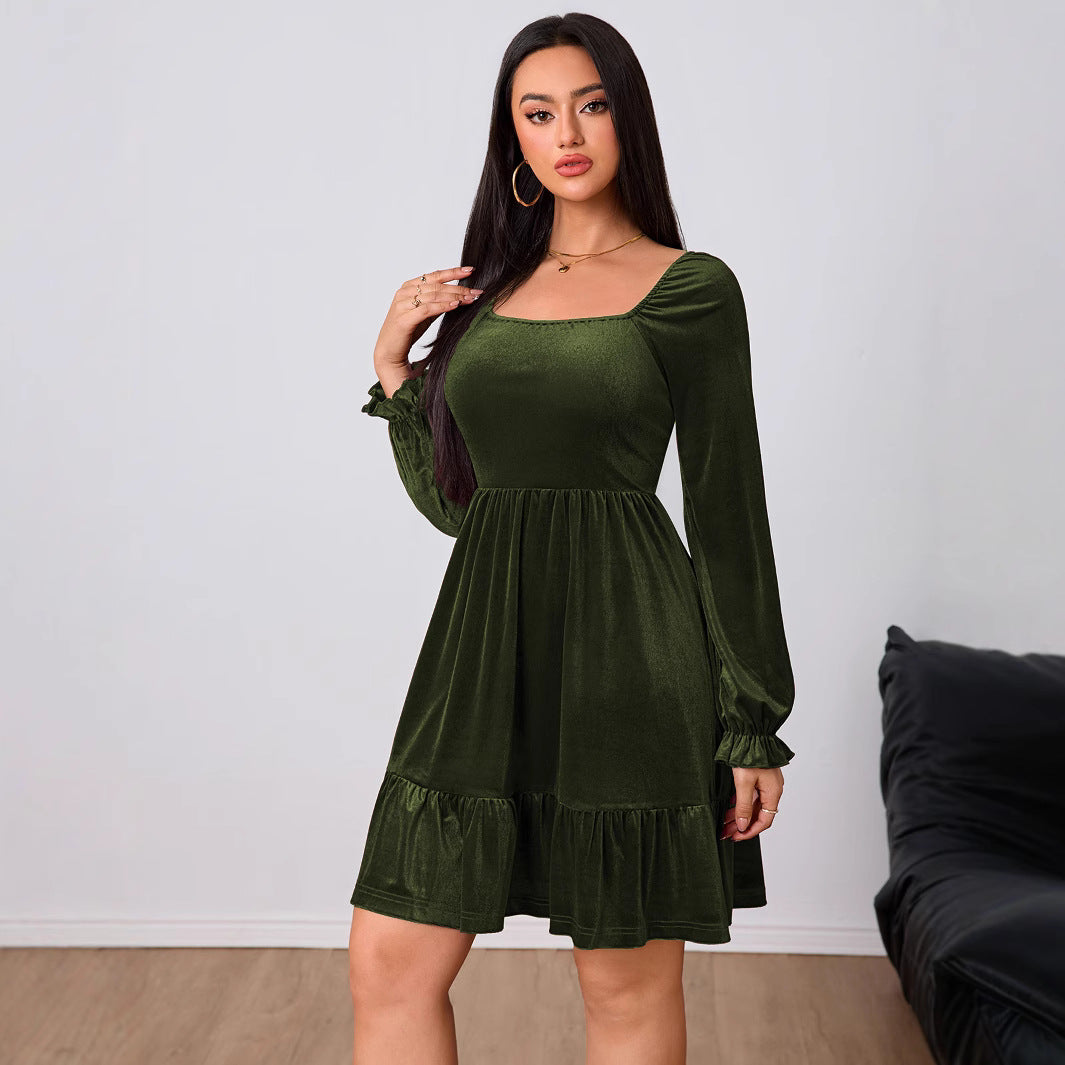 Robe minime en velours pour femmes avec volants et manches bouffantes de bon goût Levoire