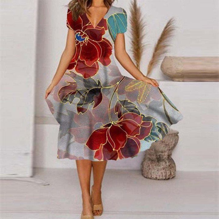 Levoire | Élégance Rentous Impression Robe à col V Style urbain Rot