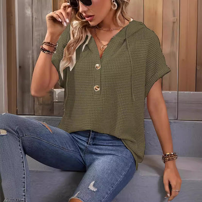 Levoire | Chic Femme Uni Boutonnage Mode Mancherons T-shirt