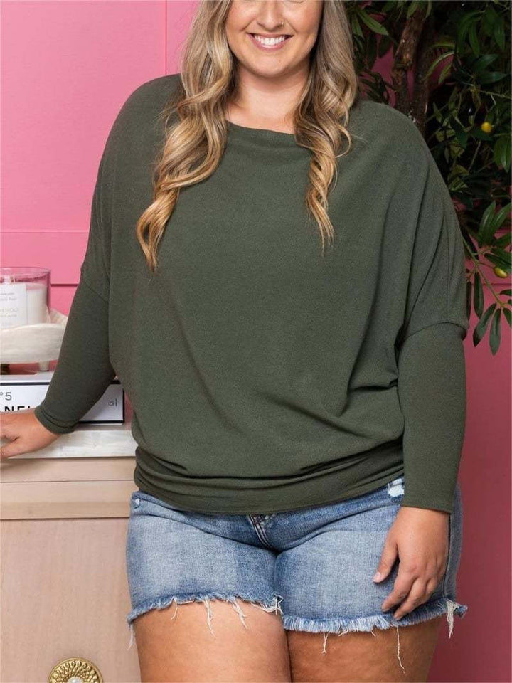 Haut en tricot décontracté pour femmes avec des manches larges et un décolleté rond profond Levoire