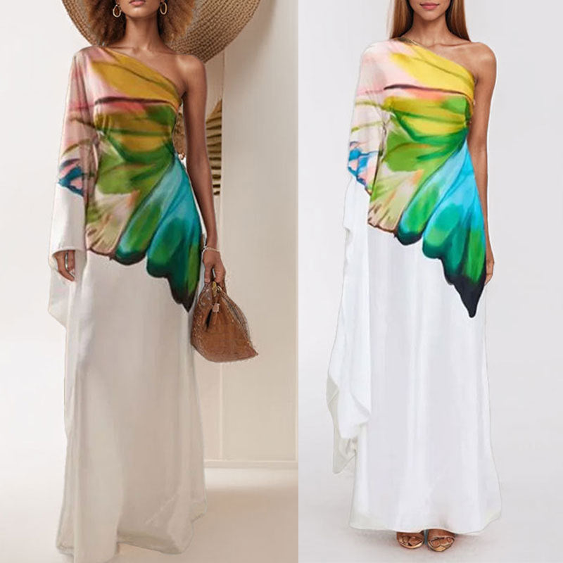 Robe maxi pour femme avec design asymétrique et dégradé de couleurs artistique Levoire
