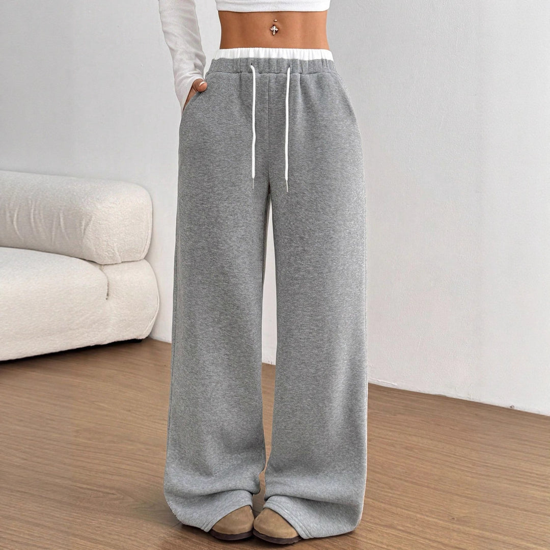 Pantalons décontractés larges pour femmes en mélange de coton avec taille élastique et cordon de serrage Levoire